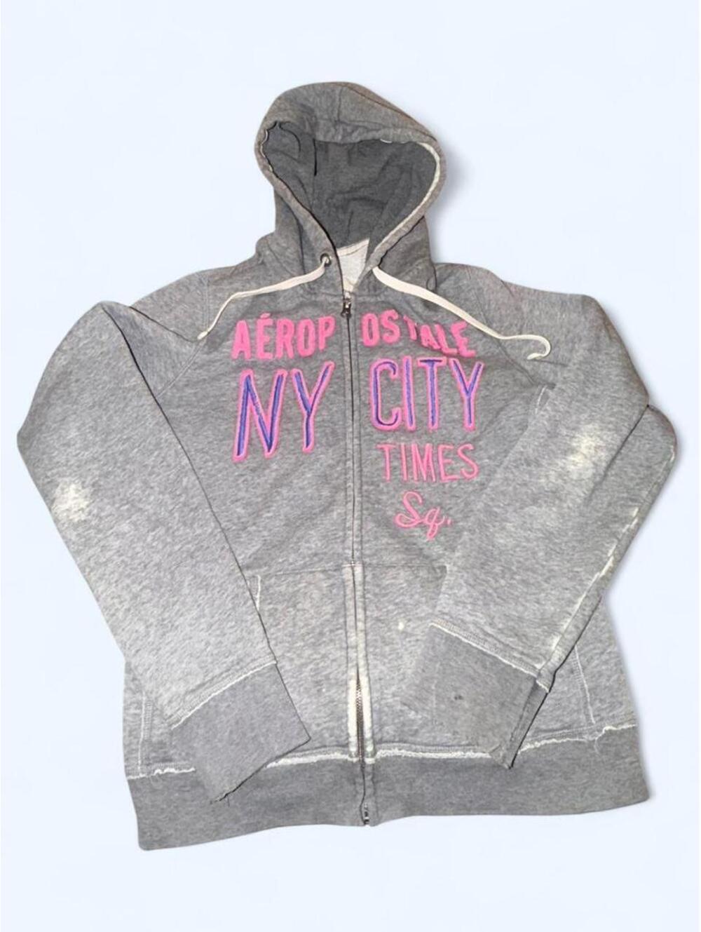Aeropostale grey zip up hoodie with pink accents Size L